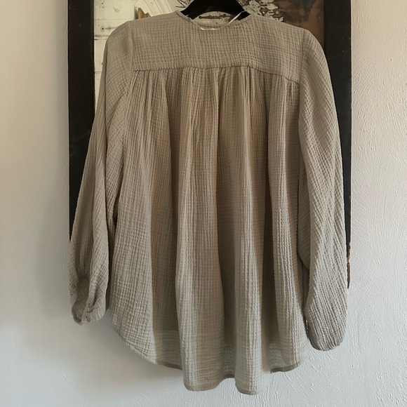 Zara Linen Gauze Balloon Sleeve Shirt - Picture 4 of 4